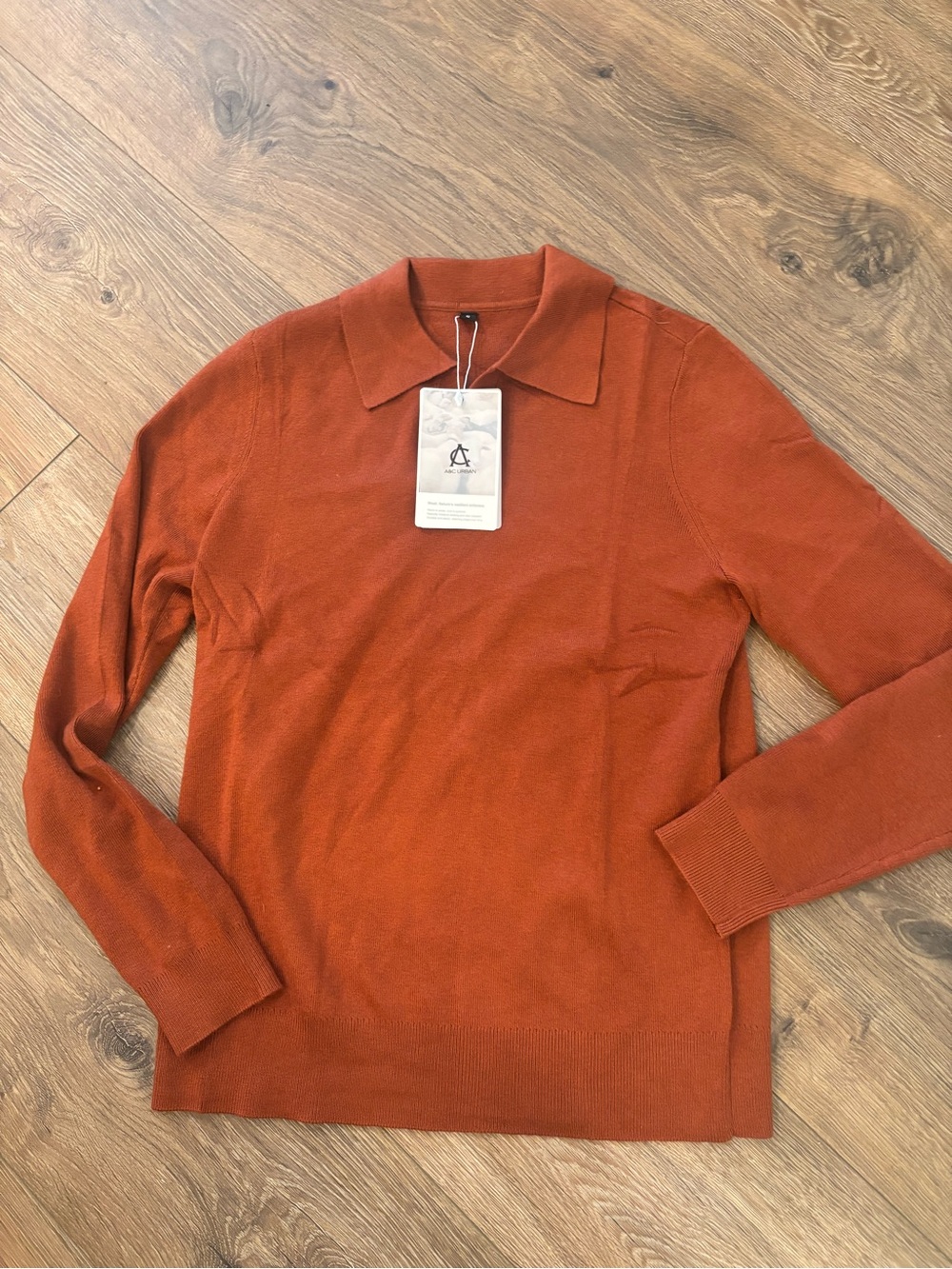 Arach&Cloz Polo V Neck Knit Tops Women's Snall Orange  Wool Blend Sweater New